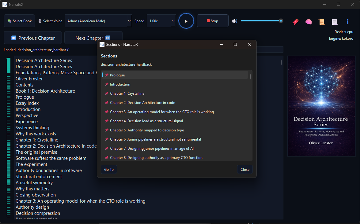 NarrateX Sections View